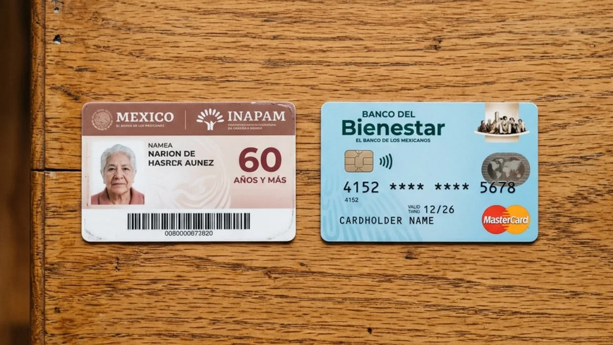 Tarjeta Bienestar 2026: Consultar Saldo, Activar y Montos Oficiales 10 Comparación física entre la tarjeta del INAPAM y la Tarjeta del Bienestar sobre una mesa